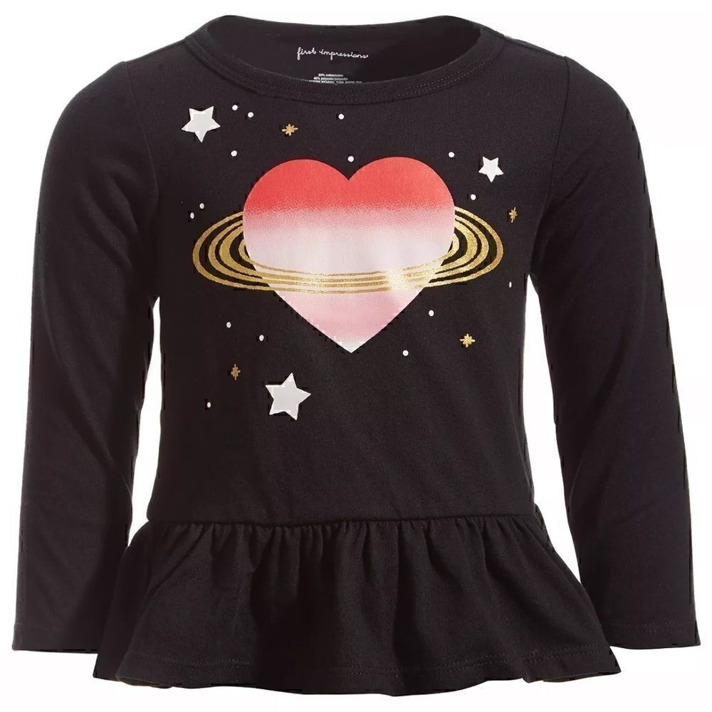 New FIRST IMPRESSIONS Baby Girls Space Heart Long-Sleeve Peplum T-shirt 12